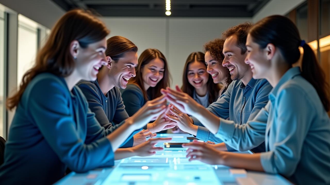 Glückliche Menschen, die sich engagiert und mit Emotionen bei einer Marke einbringen
