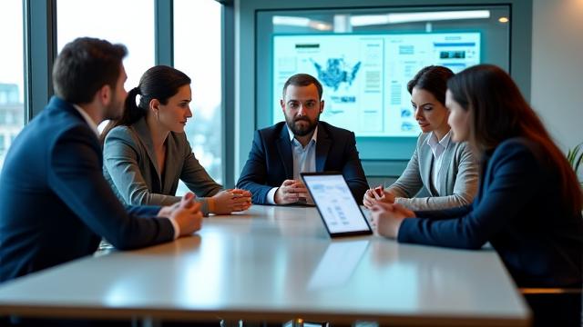 Ein diverses Team von Geschäftsleuten arbeitet kollaborativ in einem modernen Büro.